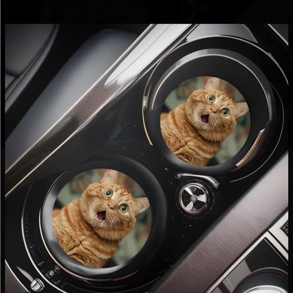 Cat Car Coasters - Orange Tabby Design - Picture 2 of 5